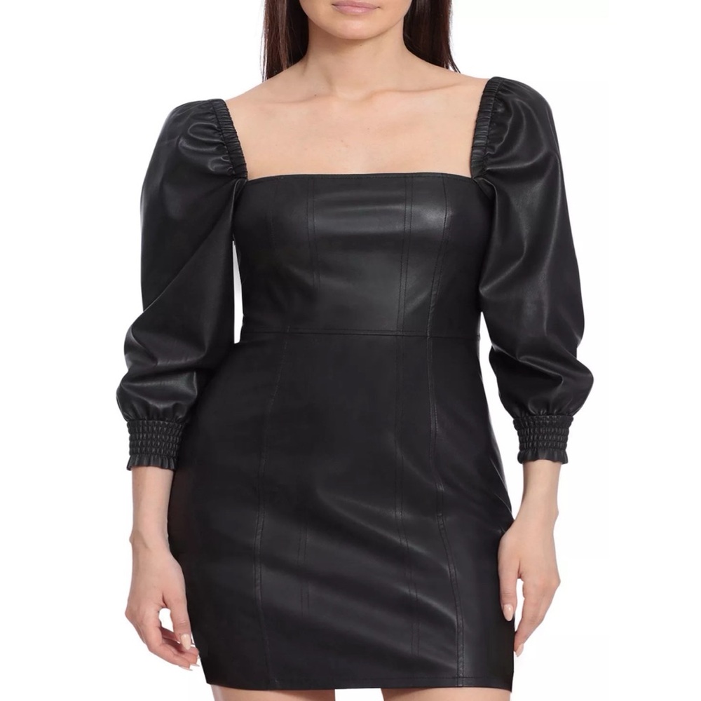 Avec Les Filles Faux Black Leather Mini Dress Size Large New with Tags